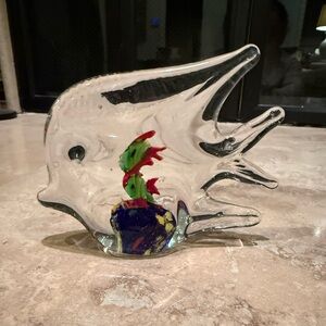 Vintage Fish Inside Of Fish Glass Fish Figurine   paper weight.  Murano style.